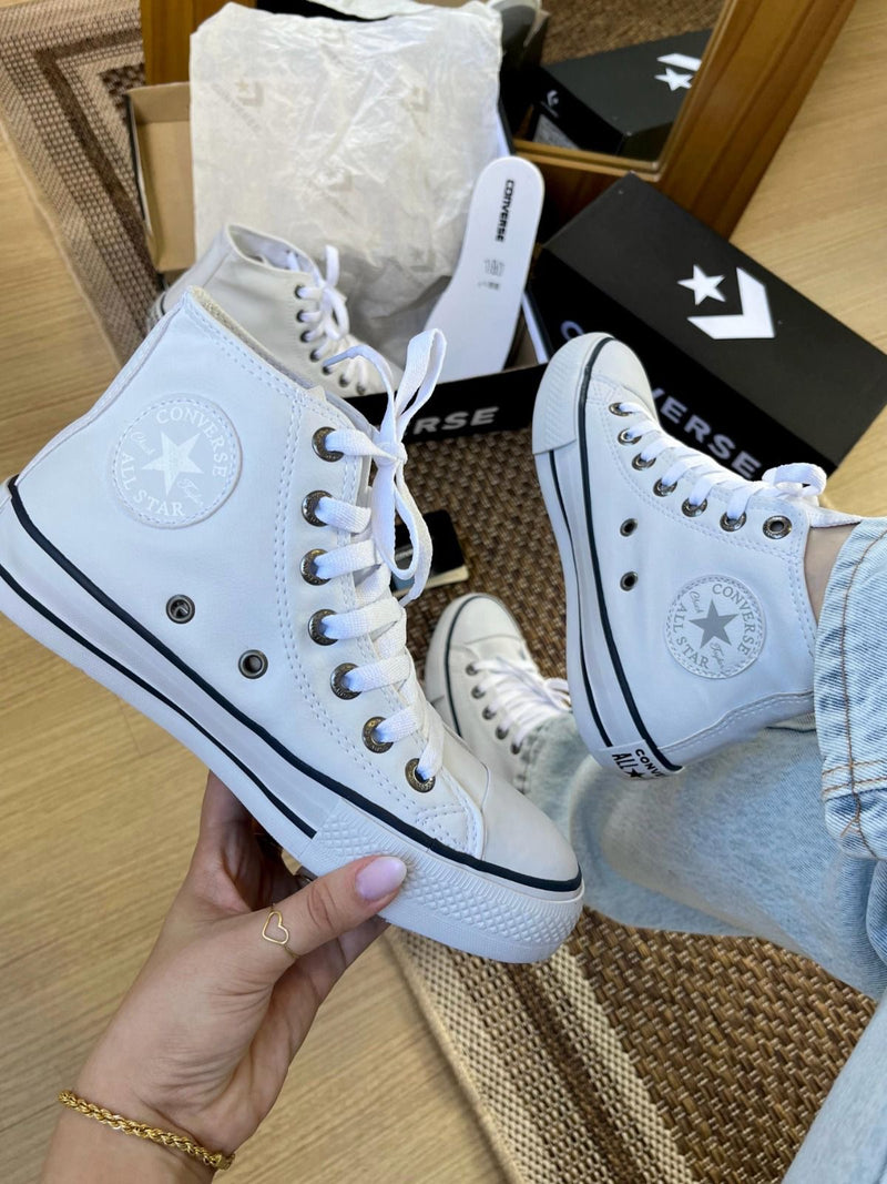 Tênis All Star Cano Alto Branco Courino